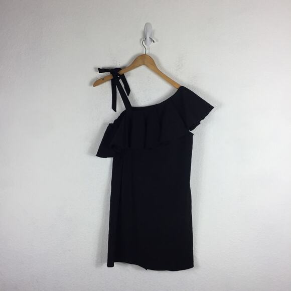 Sea NY Black Ruffle Off Shoulder Mini Dress Small Button Loose Linen Shirtdress - Picture 13 of 14